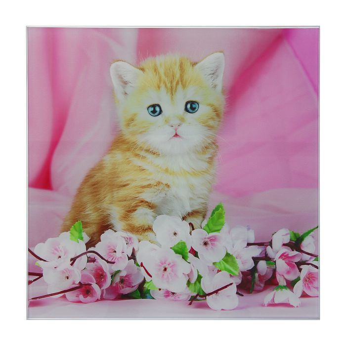 Картина на стекле "Котёнок в сакуре"