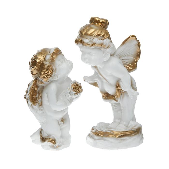 Набор статуэток 2 шт. "Ангел и мотылек" большой, бело-золотой