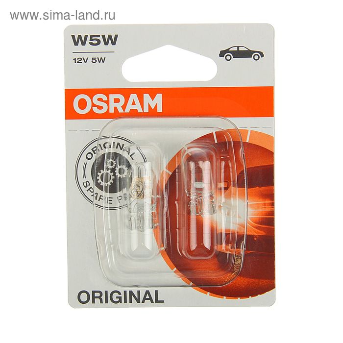 Лампа автомобильная Osram W5W W2,1x9,5d, 12 В, 5 Вт, набор 2 шт, 2825-02B лампа автомобильная osram w5w w2 1x9 5d 12 в 5 вт набор 2 шт 2825 02b