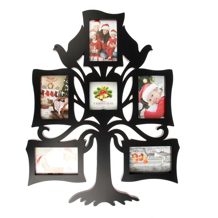 Фоторамка на 6 фото 10х10 см, 10х15 см "Голуби на дереве" чёрная