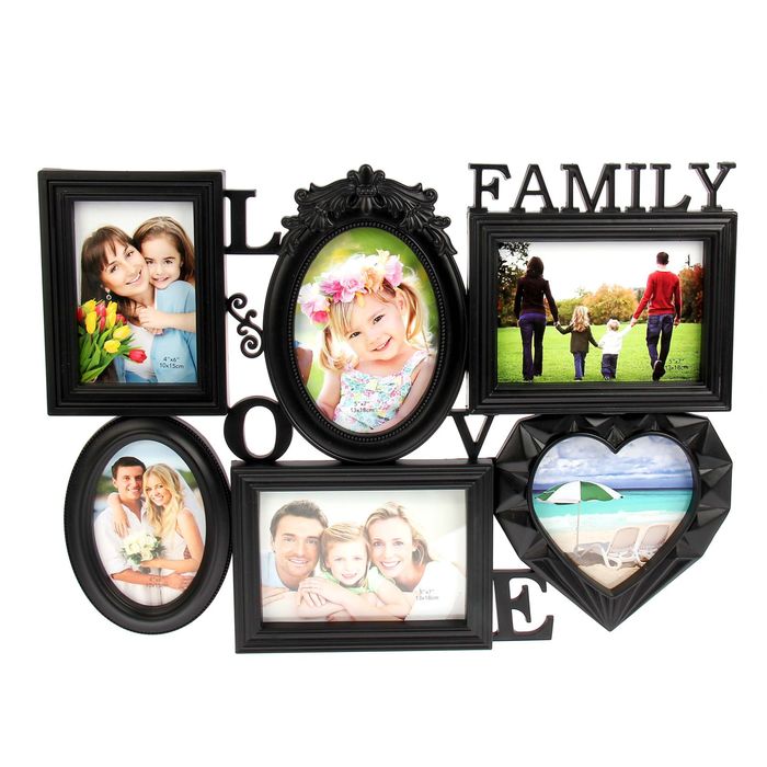 Фоторамка "Любовь и семья" на 6 фото 10х15 см, 14х14 см, 13х18 см, чёрная