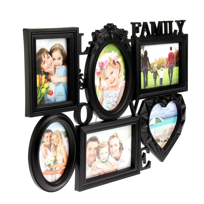 Фоторамка "Любовь и семья" на 6 фото 10х15 см, 14х14 см, 13х18 см, чёрная