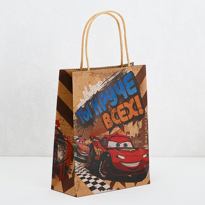 Пакет вертикальный крафт "Вперед к победе", Тачки, 18 х 23 см