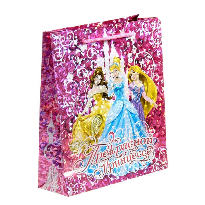 Пакет голография вертикальный "Прекрасной принцессе", Принцессы, 23 х 27 см