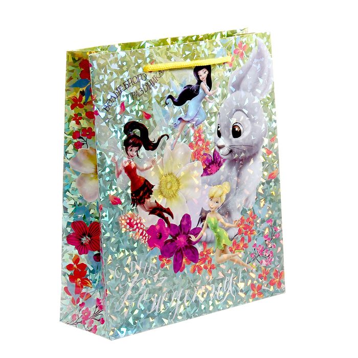 Пакет голография вертикальный "С Днем Рождения!", Феи, 23 x 27 см