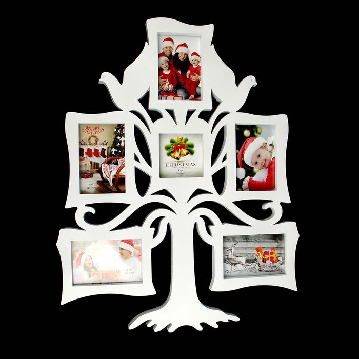 Фоторамка на 6 фото 10х10 см, 10х15 см "Голуби на дереве" белая 64х50 см