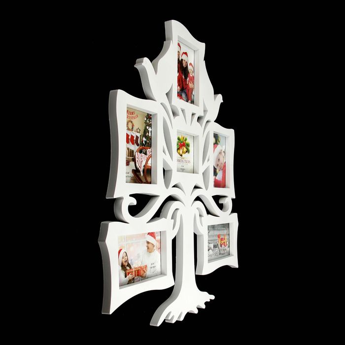 Фоторамка на 6 фото 10х10 см, 10х15 см "Голуби на дереве" белая 64х50 см