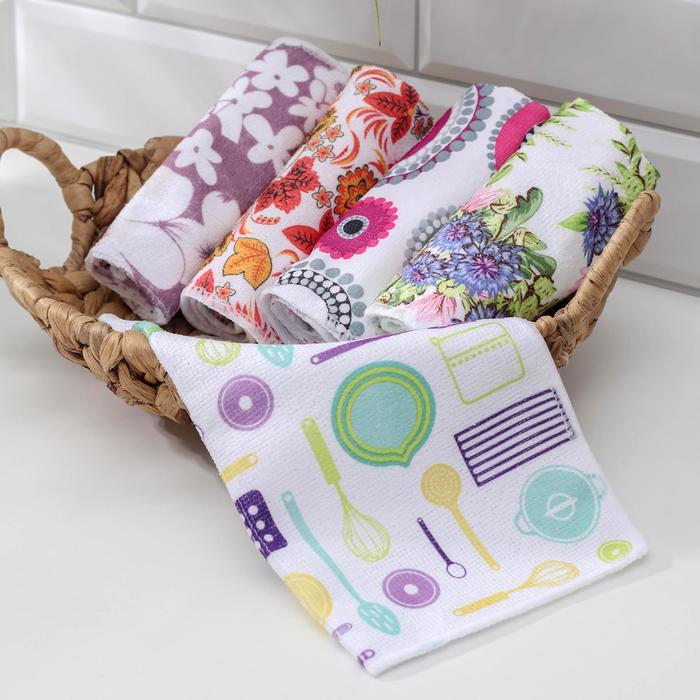 Салфетка для уборки 25х25 см "Яркие цветы", цвет МИКС