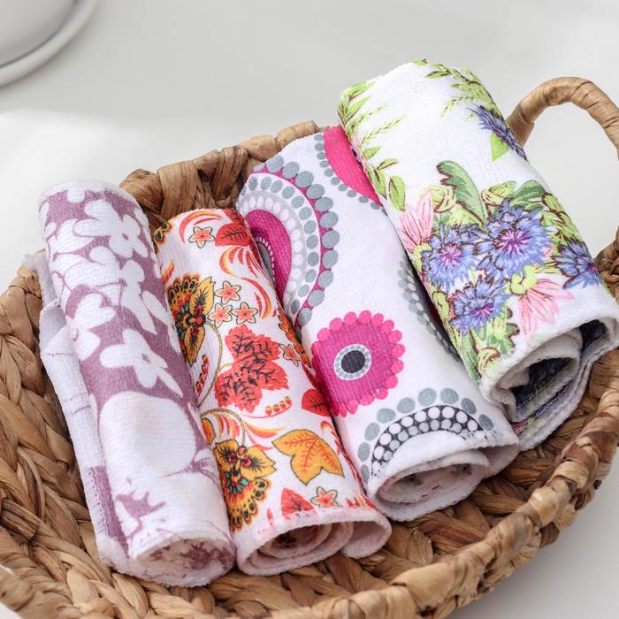 Салфетка для уборки 25х25 см "Яркие цветы", цвет МИКС