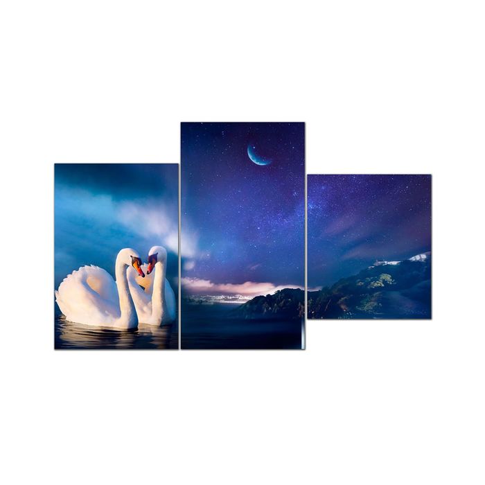 Модульная картина на подрамнике "Лебеди в ночи", 26×50 см, 26×40 см, 26×32 см, 50×80 см