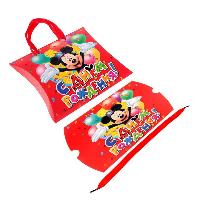 Коробка складная фигурная "С Днем рождения", Микки Маус, 19 х 18 см