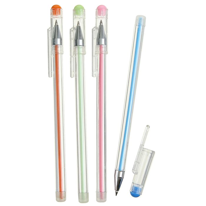 Ручка шариковая 0,38 мм стержень синий, игольчатый пишущий узел, корпус прозрачный тонированный МИКС