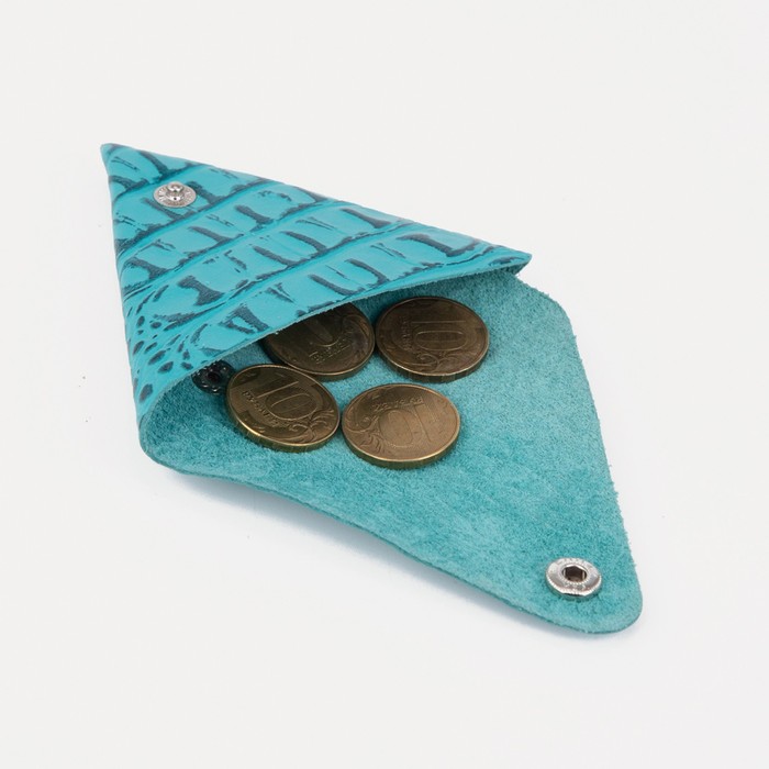 Футляр для монет на кнопке, крокодил, цвет бирюзовый