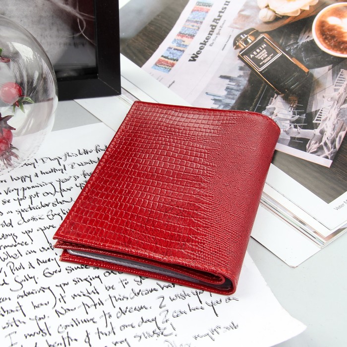 Обложка для автодокументов и паспорта, красная игуана