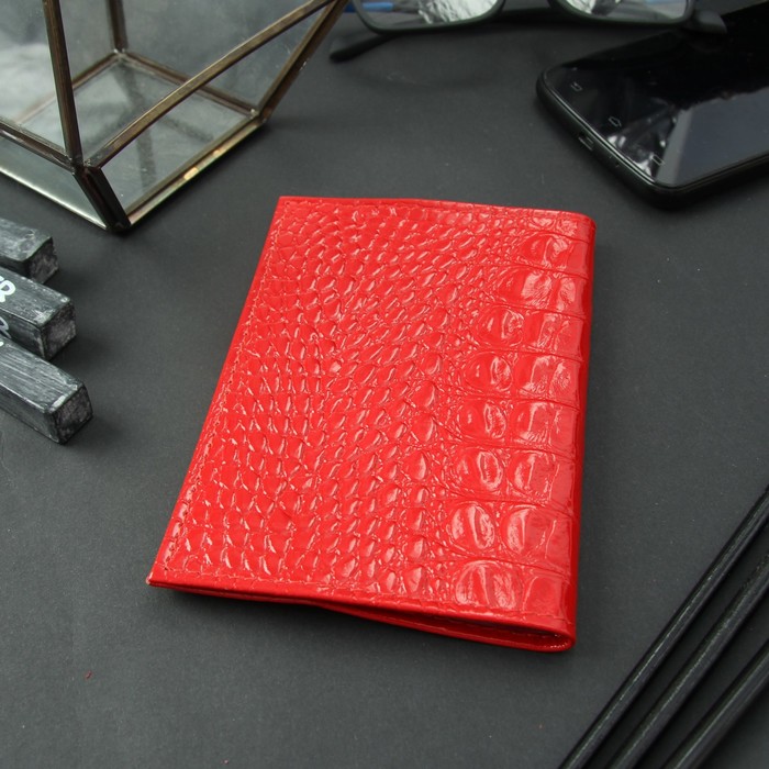 Обложка для автодокументов, красный кайман