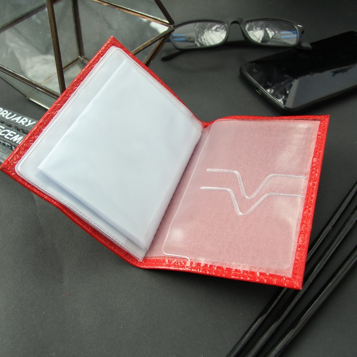 Обложка для автодокументов, красный кайман