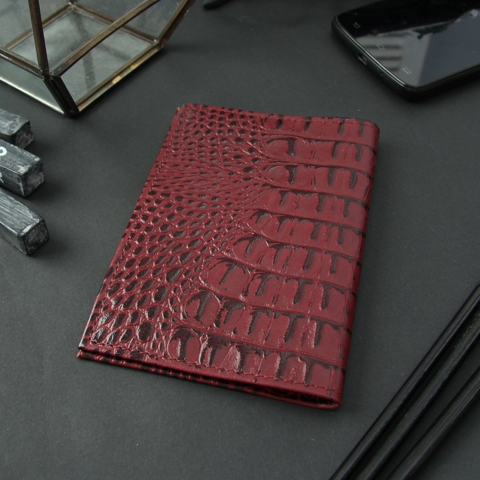 Обложка для автодокументов, бордовый кайман