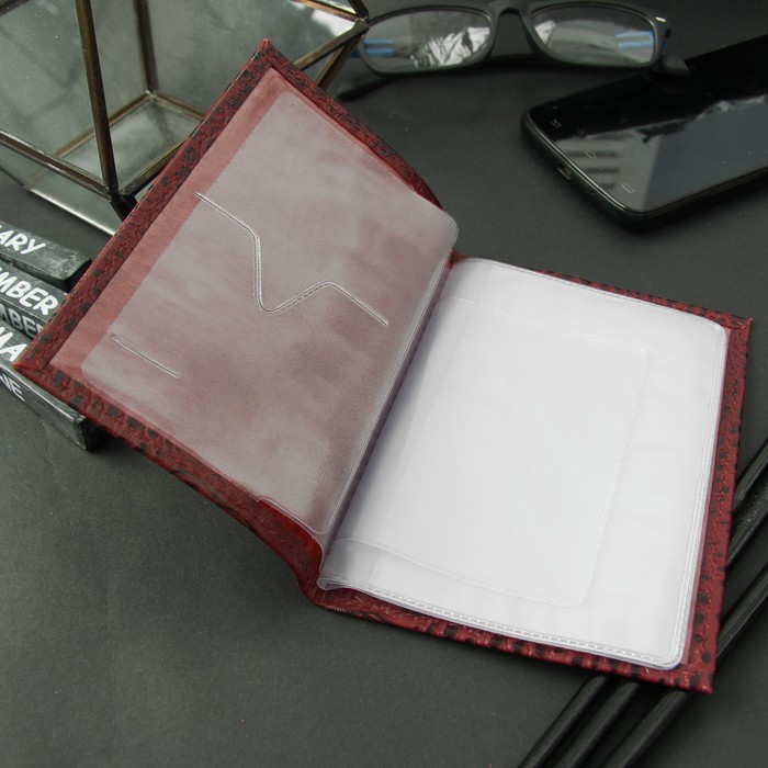 Обложка для автодокументов, бордовый кайман