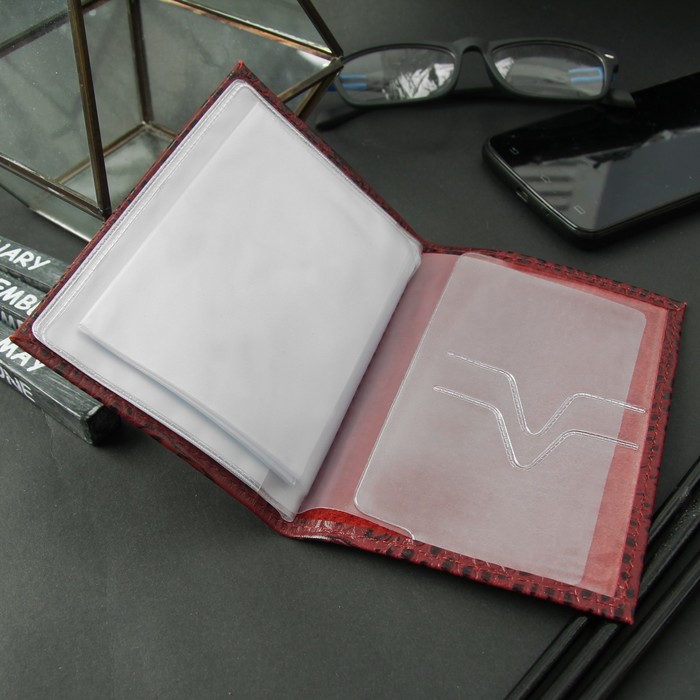 Обложка для автодокументов, бордовый кайман