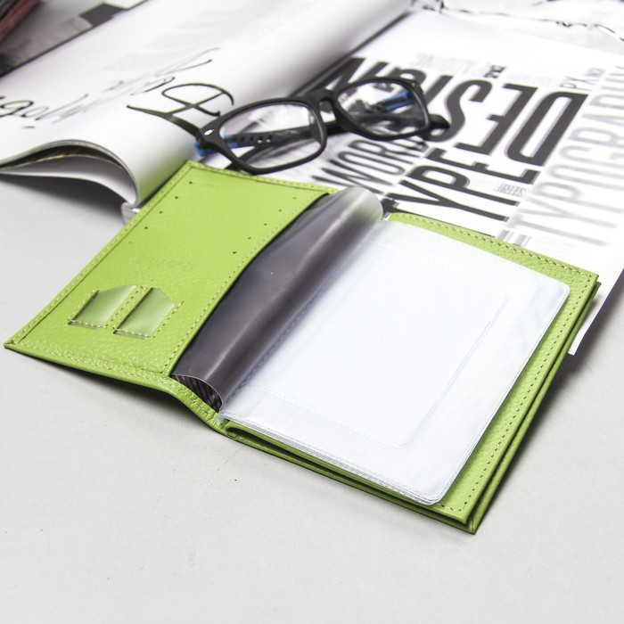 Обложка для автодокументов и паспорта, зелёный флотер