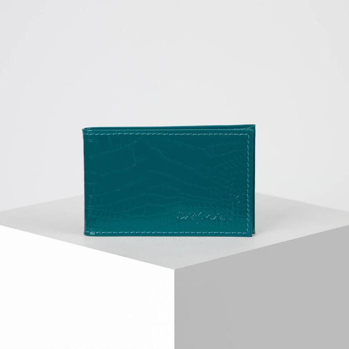 Визитница, 1 ряд, 18 листов, кайман, цвет бирюзовый