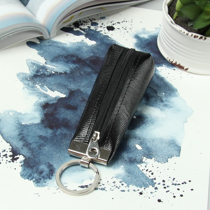 Ключница на молнии, кольцо, игуана, цвет чёрный