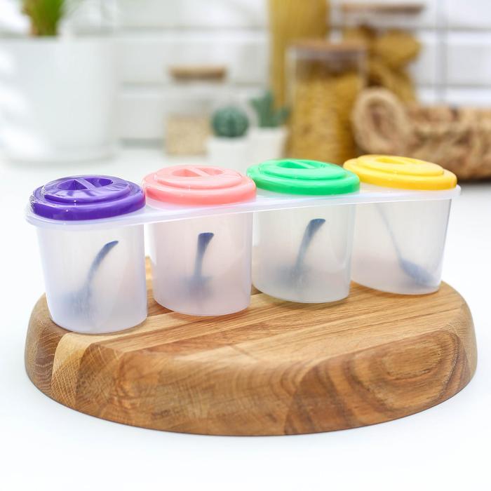 Набор ёмкостей для сыпучих продуктов 4 отсека 250 мл, цвета МИКС