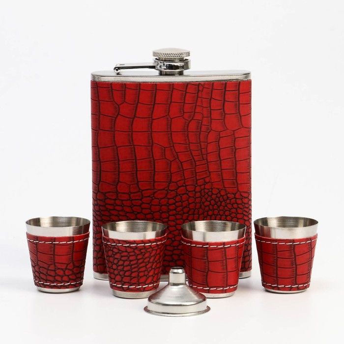 Подарочный набор 5 в 1 "Кожа питона": фляжка 240 мл + 4 рюмки