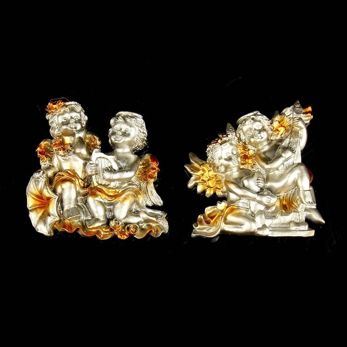 Магнит "Ангелочки-признание в любви" под бронзу с золот. крыльями МИКС