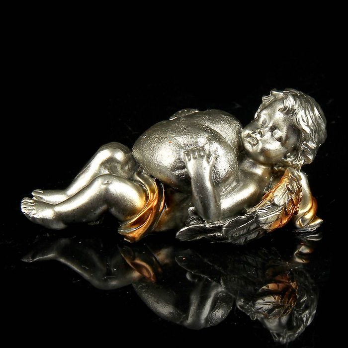Сувенир "Спящий ангел с сердцем" под бронзу с золотыми крыльями МИКС