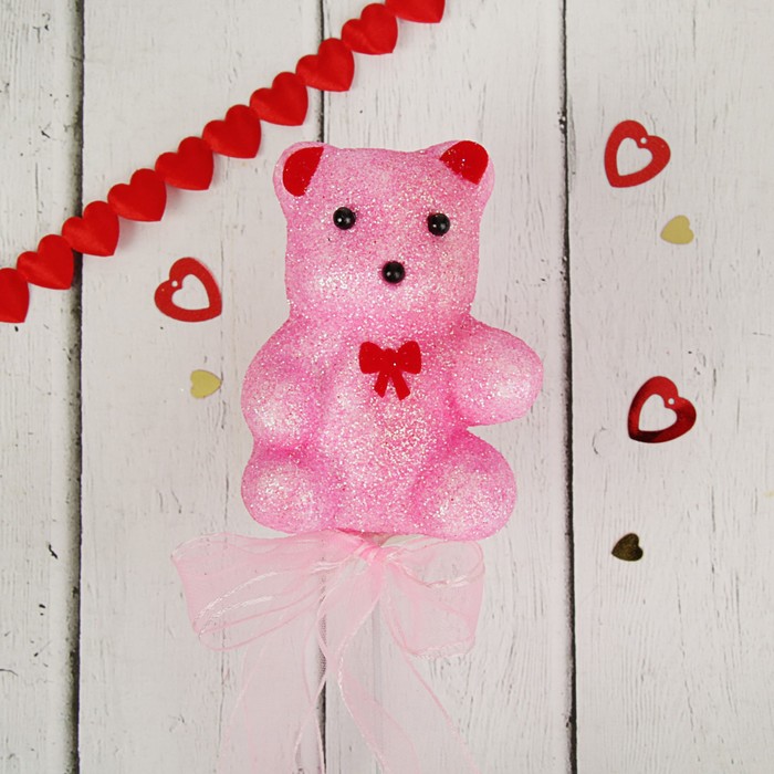 Аксессуар на палочке "Мишка" розовый цвет с бантом и лентой