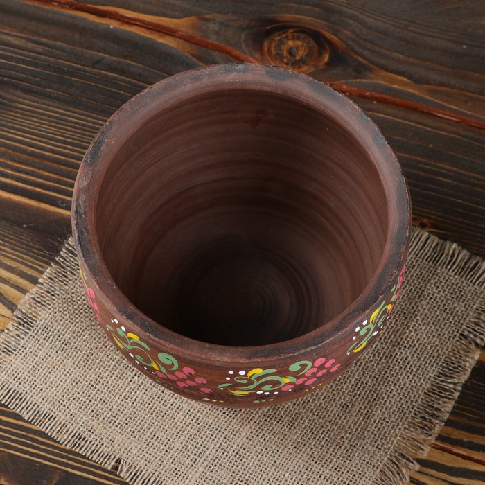 Горшок для цветов 2 л, рисунок, красная глина, микс