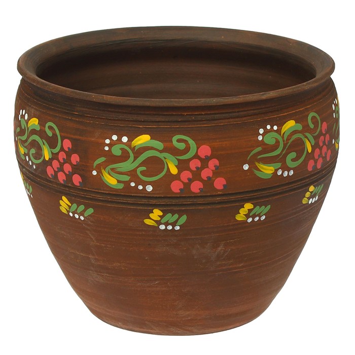 Горшок для цветов 2 л, рисунок, красная глина, микс