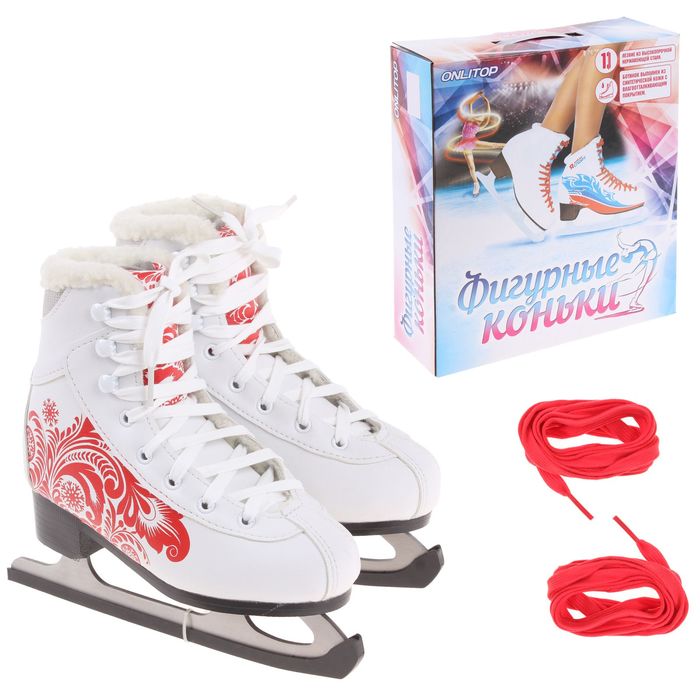 Коньки фигурные с мехом 215DB white-red, размер 31