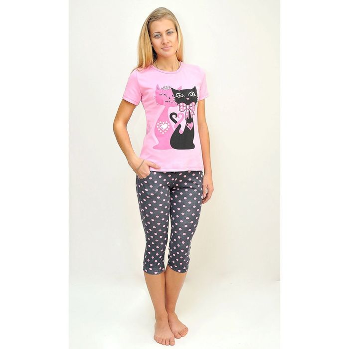 Комплект женский (футболка, бриджи) ТК-82БК, цвет микс, размер 52, кулирка