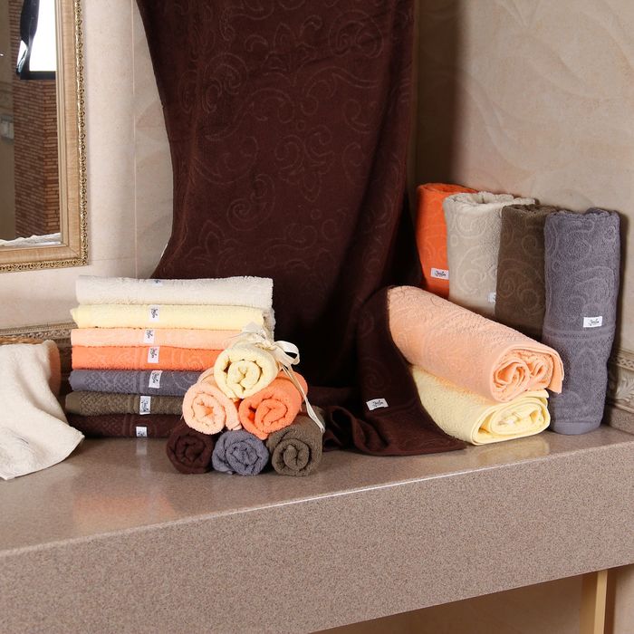 Полотенце махровое "Этель" Орнамент темно-бежевый 50*90 см, 100% хлопок, 400гр/м2