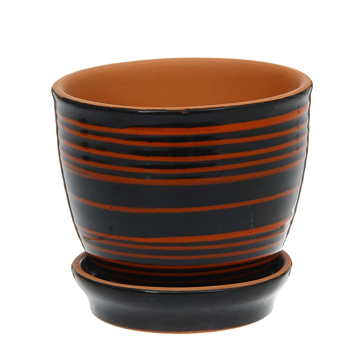 Кашпо "Агат" чёрное, красная полоска 0,5 л