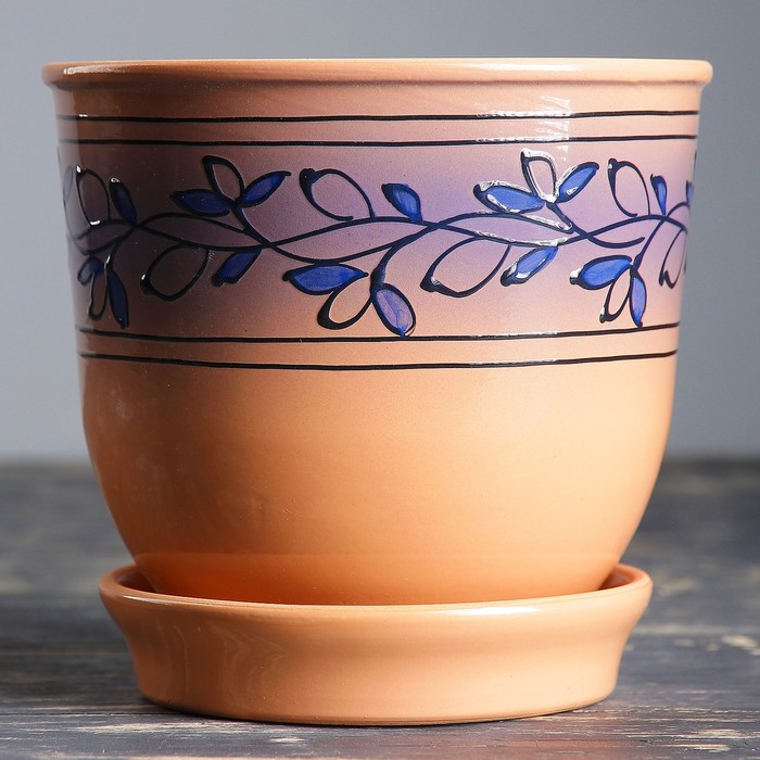 Кашпо "Агат" коричневое, чёрный узор 2 л