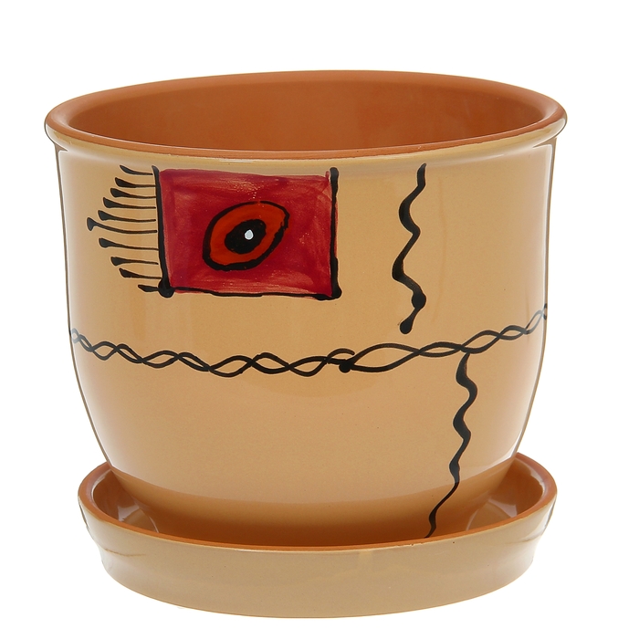 Кашпо "Агат" бежевое, чёрная роспись 3 л