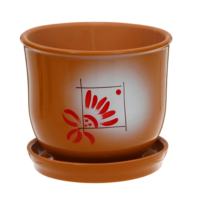 Кашпо "Агат" коричневое, красно-белый узор 3 л
