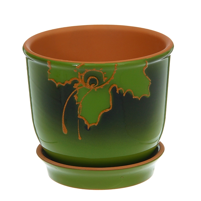 Кашпо "Агат" тёмно-зелёное, цветок 1 л