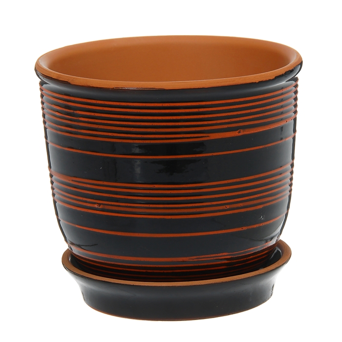 Кашпо "Агат" чёрное, красная полоска 1 л