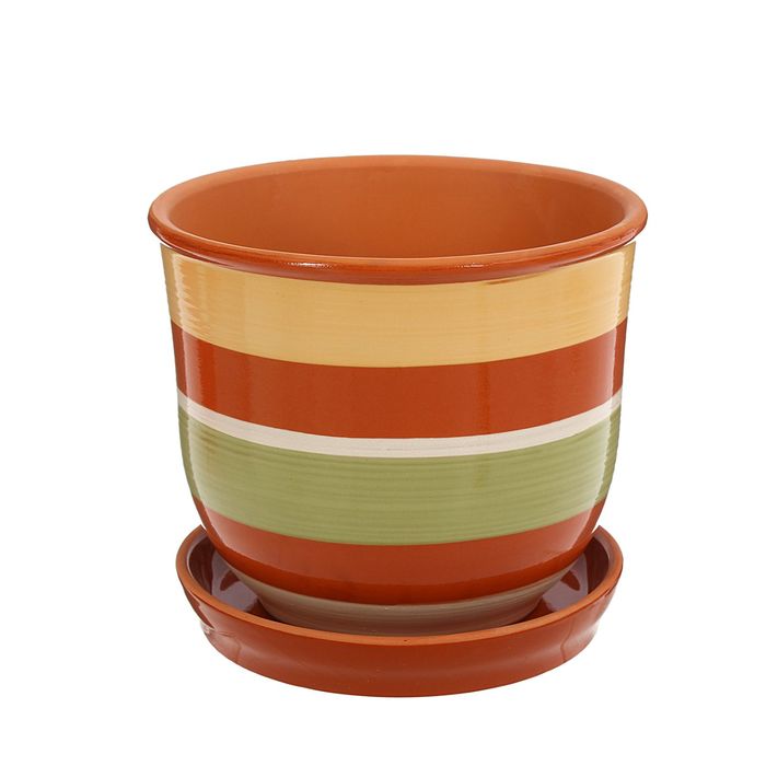 Кашпо "Агат" коричневое, светлое, чёрный узор 3 л