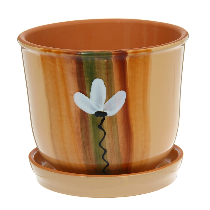 Кашпо "Агат" коричневое, белый цветок 3 л