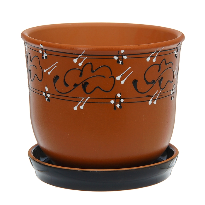 Кашпо "Агат" коричневое, чёрно-белый узор 3 л