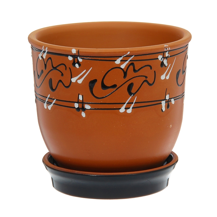 Кашпо "Агат" коричневое, чёрно-белый узор 2 л