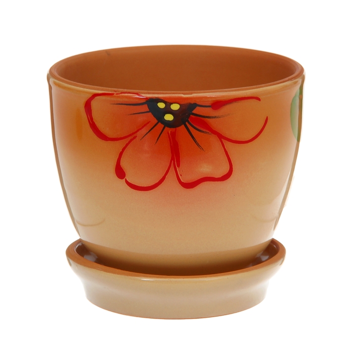 Кашпо "Агат" бежевое, красный цветок 0,5 л