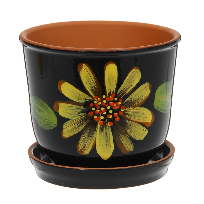 Кашпо "Агат" чёрное, цветок 3 л