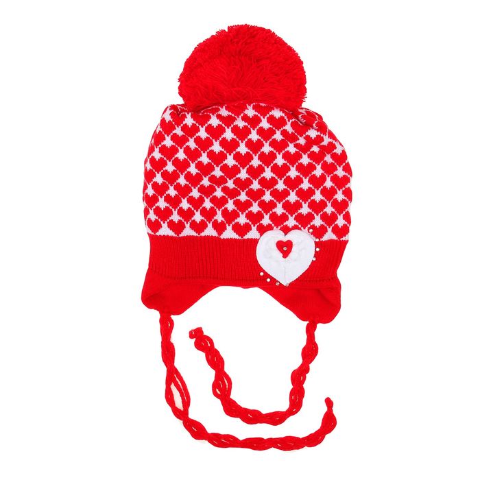 Шапка двухслойная для девочки "Сердечки", размер 50-52, цвет МИКС
