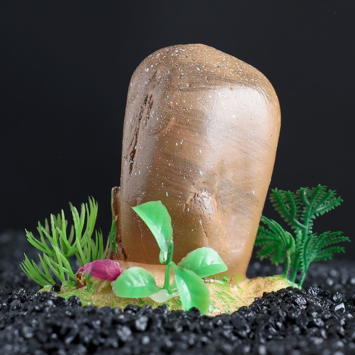 Декор для аквариума "Камень" с растениями, 10 х 7,5 х 9,5 см